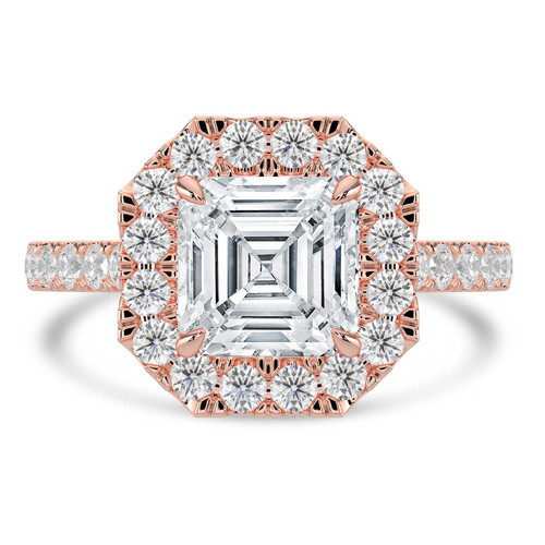 Asscher Lab Created Diamond 4-Prong Cathedral Halo Engagement Ring in Rose Gold (MVSLG1534-R)