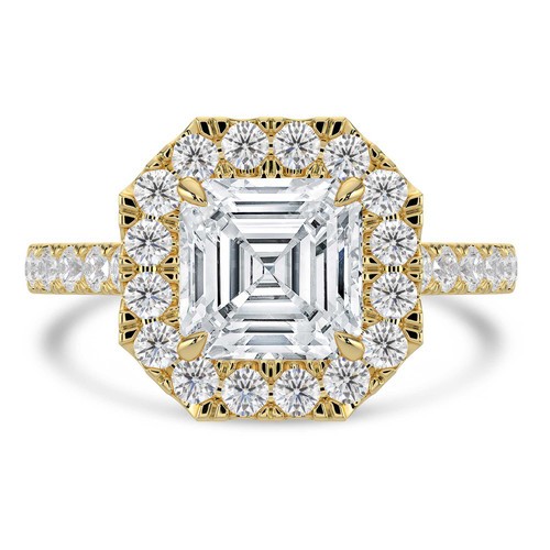 Asscher Lab Created Diamond 4-Prong Cathedral Halo Engagement Ring in Yellow Gold (MVSLG1534-Y)