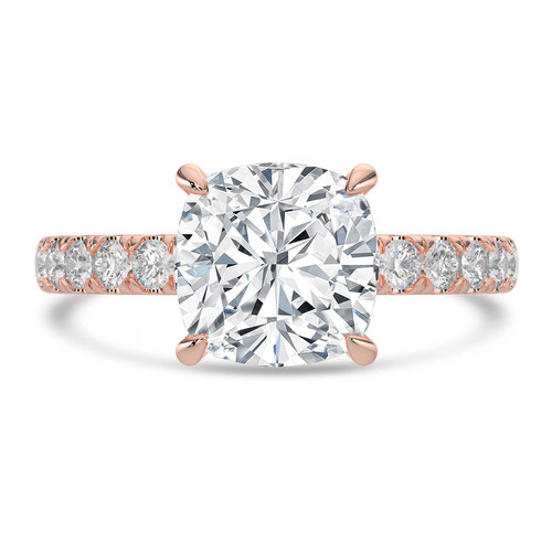 Cushion Lab Created Diamond 4-Prong Solitaire with Accents Engagement Ring in Rose Gold with Hidden Halo (MVSLG1539-R)