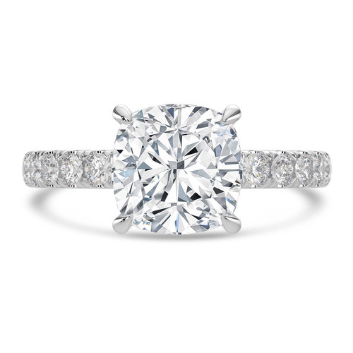 Cushion Lab Created Diamond 4-Prong Solitaire with Accents Engagement Ring in White Gold with Hidden Halo (MVSLG1539-W)