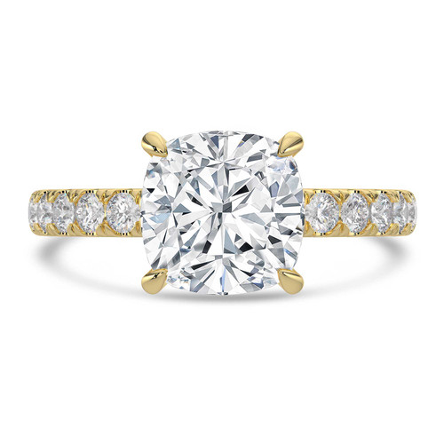 Cushion Lab Created Diamond 4-Prong Solitaire with Accents Engagement Ring in Yellow Gold with Hidden Halo (MVSLG1539-Y)