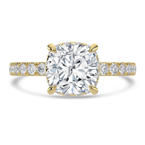 Cushion Lab Created Diamond 4-Prong Solitaire with Accents Engagement Ring in Yellow Gold with Hidden Halo (MVSLG1540-Y)
