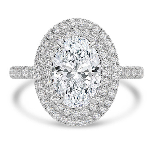 Oval Lab Created Diamond 4-Prong Double Halo Engagement Ring in White Gold with Hidden Accents (MVSLG1542-W)