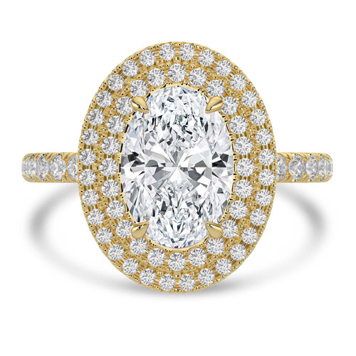 Oval Lab Created Diamond 4-Prong Double Halo Engagement Ring in Yellow Gold with Hidden Accents (MVSLG1542-Y)