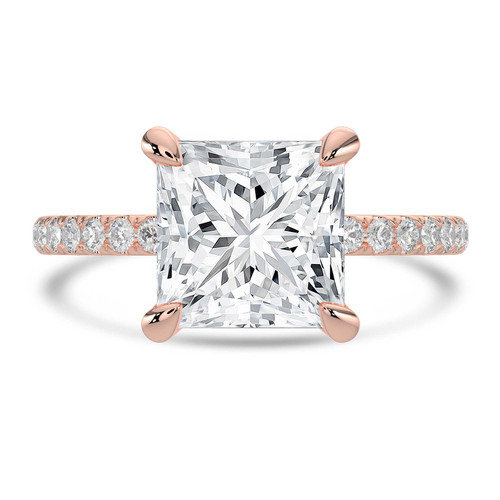 Princess Lab Created Diamond 4-Prong Solitaire with Accents Engagement Ring in Rose Gold (MVSLG1546-R)