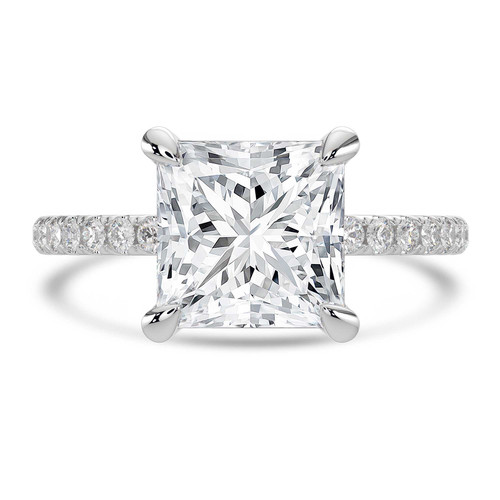Princess Lab Created Diamond 4-Prong Solitaire with Accents Engagement Ring in White Gold (MVSLG1546-W)