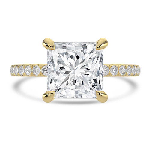 Princess Lab Created Diamond 4-Prong Solitaire with Accents Engagement Ring in Yellow Gold (MVSLG1546-Y)