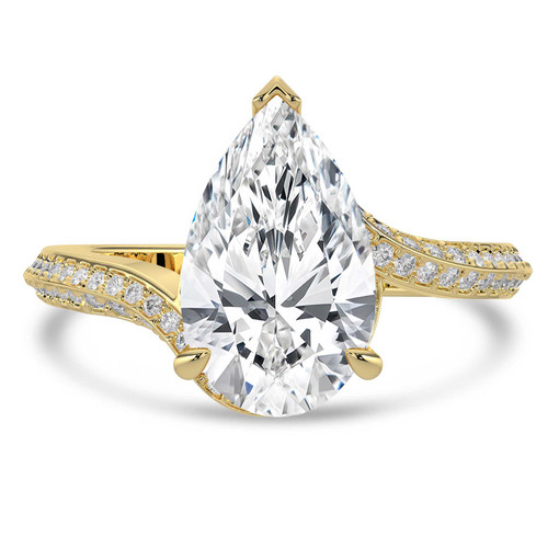 Pear Lab Created Diamond 3-Prong Bypass Solitaire with Accents Engagement Ring in Yellow Gold (MVSLG1548-Y)
