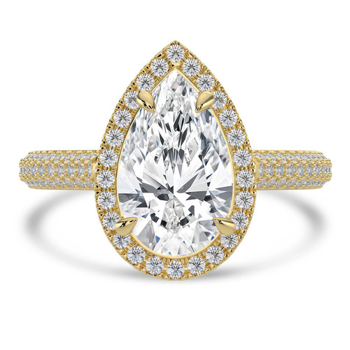 Pear Lab Created Diamond 4-Prong 3-Row Pave Cathedral Halo Engagement Ring in Yellow Gold (MVSLG1551-Y)