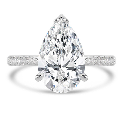 Pear Lab Created Diamond 3-Prong Tapered Solitaire with Accents Engagement Ring in White Gold (MVSLG1552-W)