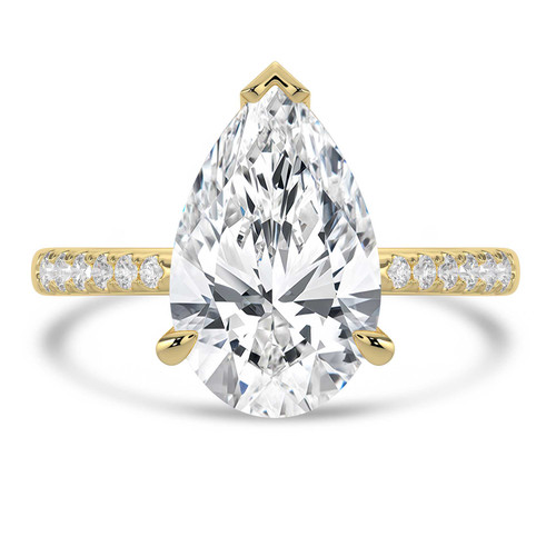Pear Lab Created Diamond 3-Prong Tapered Solitaire with Accents Engagement Ring in Yellow Gold (MVSLG1552-Y)