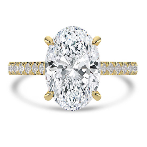 Oval Lab Created Diamond 4-Prong Catheral Solitaire with Accents Engagement Ring in Yellow Gold with Hidden Halo and Accents (MVSLG1553-Y)