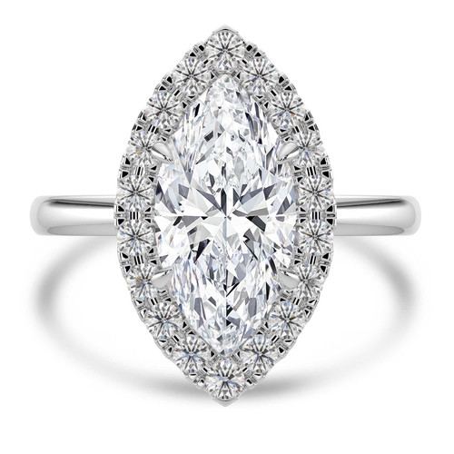 Marquise Lab Created Diamond 4-Prong Open Bridge Halo Engagement Ring in White Gold (MVSLG1554-W)
