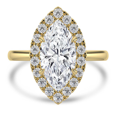 Marquise Lab Created Diamond 4-Prong Open Bridge Halo Engagement Ring in Yellow Gold (MVSLG1554-Y)