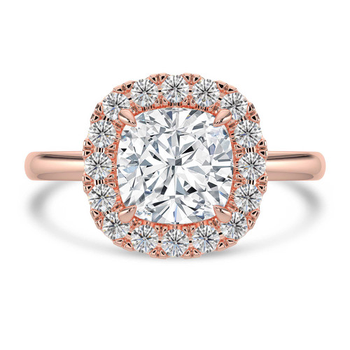 Cushion Lab Created Diamond 4-Prong Open Bridge Halo Engagement Ring in Rose Gold (MVSLG1556-R)