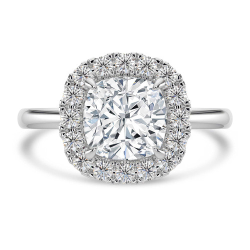 Cushion Lab Created Diamond 4-Prong Open Bridge Halo Engagement Ring in White Gold (MVSLG1556-W)