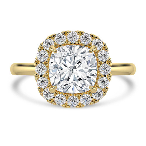Cushion Lab Created Diamond 4-Prong Open Bridge Halo Engagement Ring in Yellow Gold (MVSLG1556-Y)