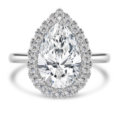 Pear Lab Created Diamond 3-Prong Open Bridge Halo Engagement Ring in White Gold (MVSLG1558-W)