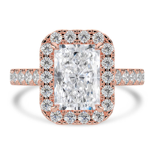 Radiant Lab Created Diamond 4-Prong Cathedral Halo Engagement Ring in Rose Gold (MVSLG1561-R)