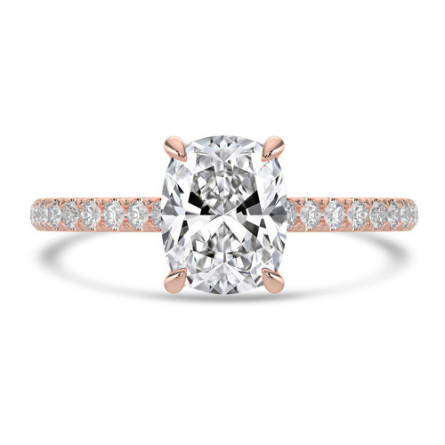 Cushion Lab Created Diamond 4-Prong Cathedral Solitaire with Accents Engagement Ring in Rose Gold with Hidden Halo (MVSLG1565-R)