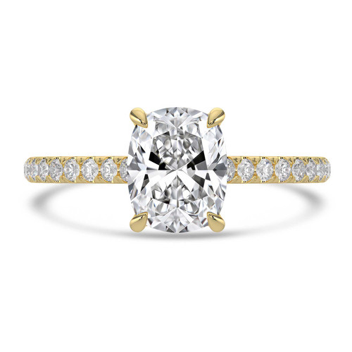 Cushion Lab Created Diamond 4-Prong Cathedral Solitaire with Accents Engagement Ring in Yellow Gold with Hidden Halo (MVSLG1565-Y)