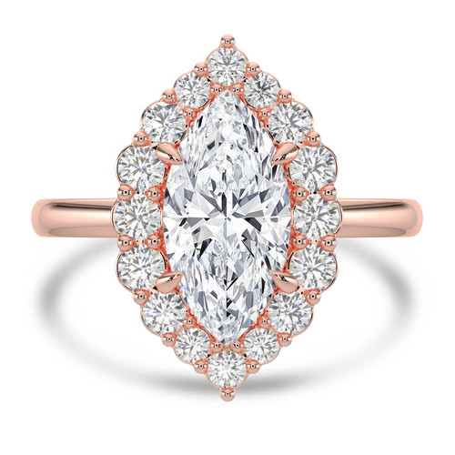 Marquise Lab Created Diamond 4-Prong Open Bridge Halo Engagement Ring in Rose Gold (MVSLG1567-R)