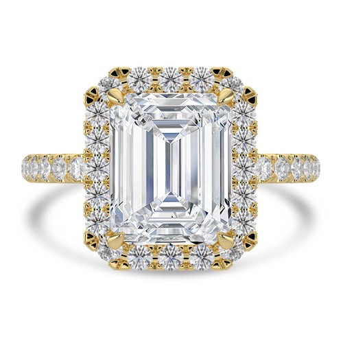 Emerald Lab Created Diamond 4-Prong Open Bridge Halo Engagement Ring in Yellow Gold (MVSLG1571-Y)