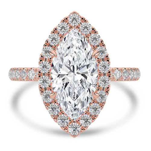 Marquise Lab Created Diamond 4-Prong Open Bridge Halo Engagement Ring in Rose Gold (MVSLG1574-R)