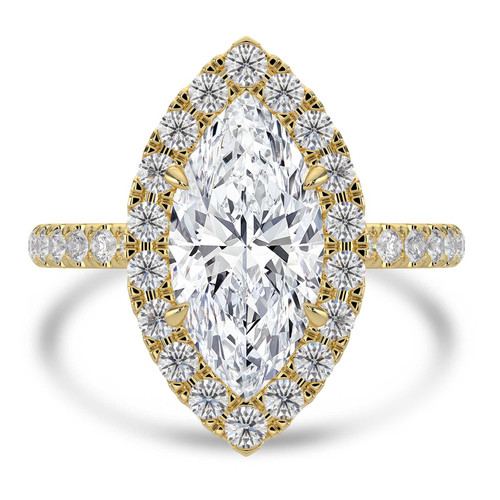 Marquise Lab Created Diamond 4-Prong Open Bridge Halo Engagement Ring in Yellow Gold (MVSLG1574-Y)
