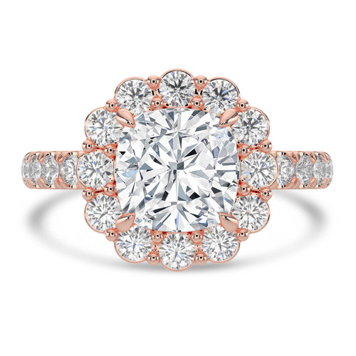 Cushion Lab Created Diamond 4-Prong Open Bridge Floral Halo Engagement Ring in Rose Gold (MVSLG1577-R)