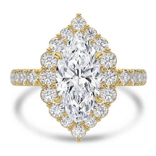 Marquise Lab Created Diamond 4-Prong Open Bridge Halo Engagement Ring in Yellow Gold (MVSLG1578-Y)