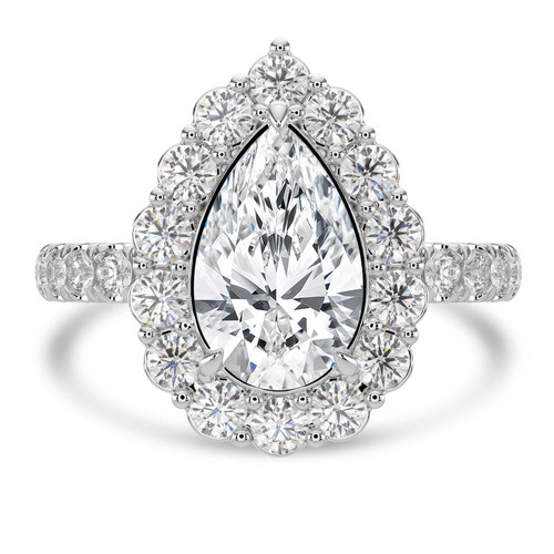 Pear Lab Created Diamond 3-Prong Open Bridge Halo Engagement Ring in White Gold (MVSLG1580-W)