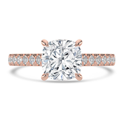 Cushion Lab Created Diamond 4-Prong Catheral Solitaire with Accents Engagement Ring in Rose Gold with Hidden Halo and Accents (MVSLG1581-R)