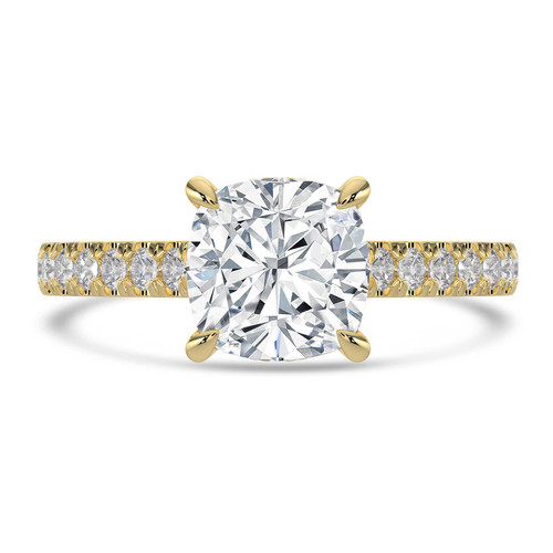 Cushion Lab Created Diamond 4-Prong Catheral Solitaire with Accents Engagement Ring in Yellow Gold with Hidden Halo and Accents (MVSLG1581-Y)