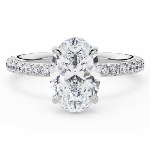 Oval Lab Created Diamond 4-Prong Solitaire with Accents Engagement Ring in White Gold (MVSLG1584-W)