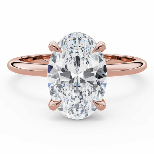 Oval Lab Created Diamond 4-Prong Solitaire with Accents Engagement Ring in Rose Gold with Hidden Halo (MVSLG1586-R)