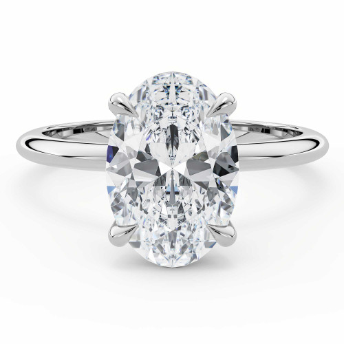 Oval Lab Created Diamond 4-Prong Solitaire with Accents Engagement Ring in White Gold with Hidden Halo (MVSLG1586-W)