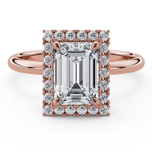 Emerald Lab Created Diamond 4-Prong Open Bridge Halo Engagement Ring in Rose Gold (MVSLG1592-R)