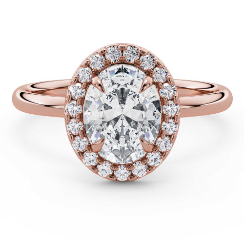 Oval Lab Created Diamond 4-Prong Open Bridge Halo Engagement Ring in Rose Gold (MVSLG1593-R)