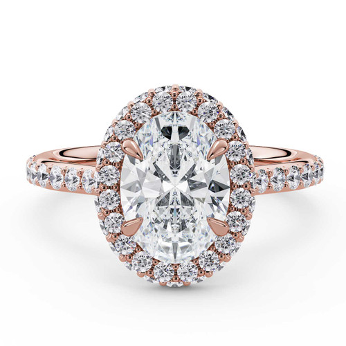 Oval Lab Created Diamond Oval Rollover Halo Engagement Ring in Rose Gold with Hidden Accented Basket and Bridge (MVSLG1598-R)