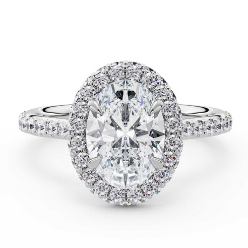 Oval Lab Created Diamond Oval Rollover Halo Engagement Ring in White Gold with Hidden Accented Basket and Bridge (MVSLG1598-W)