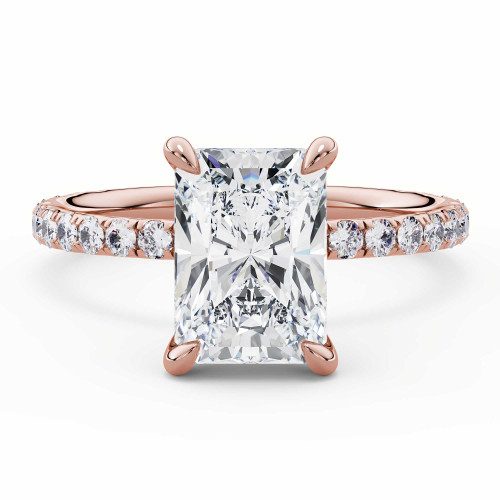 Radiant Lab Created Diamond High Set Solitaire with Accents Engagement Ring in Rose Gold (MVSLG1603-R)