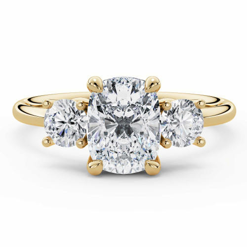 Cushion Lab Created Diamond Three-Stone Engagement Ring in Yellow Gold (MVSLG1604-Y)