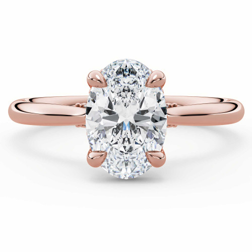 Oval Lab Created Diamond Hidden Halo Solitaire with Accents Engagement Ring in Rose Gold with Accented Bridge (MVSLG1607-R)