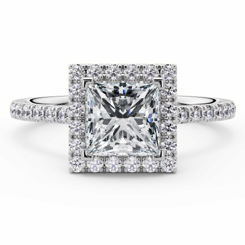 Princess Lab Created Diamond Cathedral Princess Halo Engagement Ring in White Gold with Accents (MVSLG1610-W)