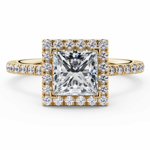 Princess Lab Created Diamond Cathedral Princess Halo Engagement Ring in Yellow Gold with Accents (MVSLG1610-Y)