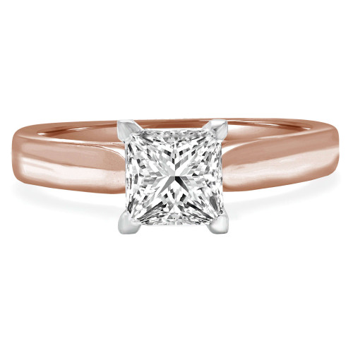 Princess Diamond Pinched Cathedral Solitaire Engagement Ring in Rose Gold (MVS0015-R)