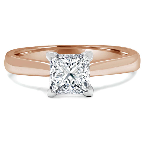 Princess Diamond Tapered Cathedral Solitaire Engagement Ring in Rose Gold (MVS0018-R)