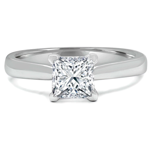 Princess Diamond Tapered Cathedral Solitaire Engagement Ring in White Gold (MVS0018-W)