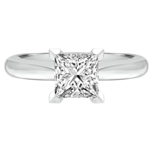 Princess Diamond Pinched Cathedral V-Prong Solitaire Engagement Ring in White Gold (MVS0027-W)